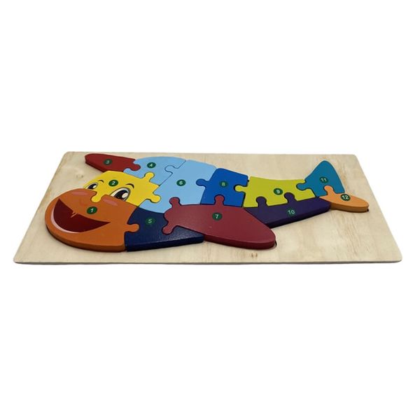 12 Pieces Wooden 3D Shark-Plane Puzzle -F47-72-2