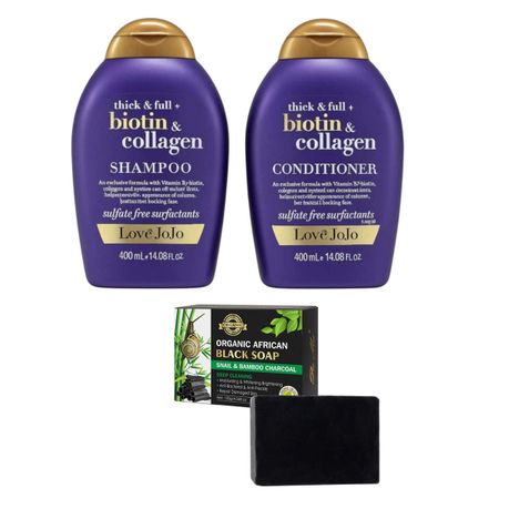 LoveJoJo Biotin &Collagen Shampoo&Conditioner Set& African Black Soap 120g Image