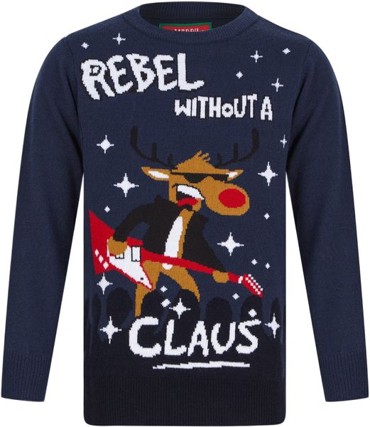 Boys Rebel Novelty Christmas Jumper in Dress Blues