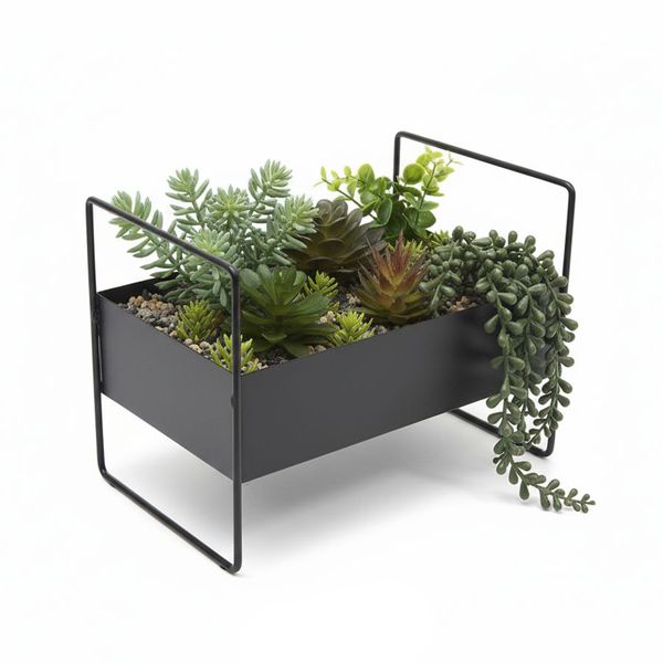 Artificial Succulent Planter with Faux Plants in Modern Holder