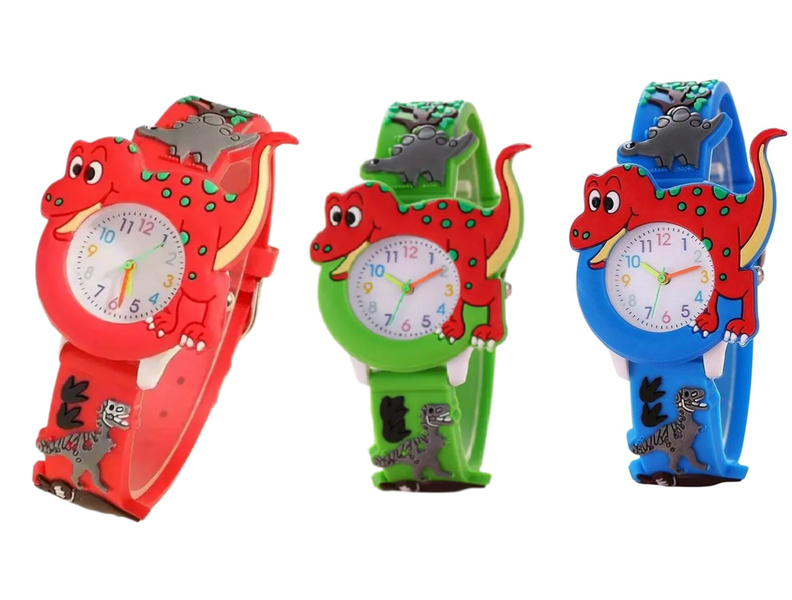 Kids Dinosaur Watch Set - 3D Cartoon Design, Analogue Display - 3 Pack