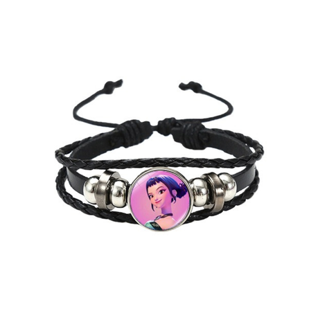 K Pop Demon Hunters Black Leather Bracelet -Theme Animated Girl Charm Image