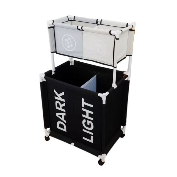 MUSKETEERS Double-Layer Foldable Laundry Basket With 2 Compartments