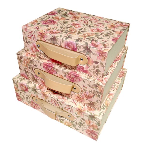 Pack of 3 - Gift Boxes with Handle Foldable Storage Jewellery Boxes Flower