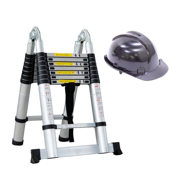 Folding Telescopic Step Ladder - 5.6m &amp; Hard Hat - Worker Safety Helmet