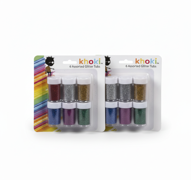 Khoki Glitter 6 Piece Tubs for Arts and Crafts Projects - 2 Pack