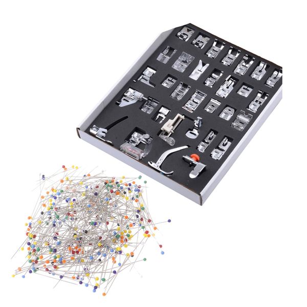 Craft 32pc Sewing Machine Foot Presser Kit With 1000pc Sewing Pin Jumbo Set