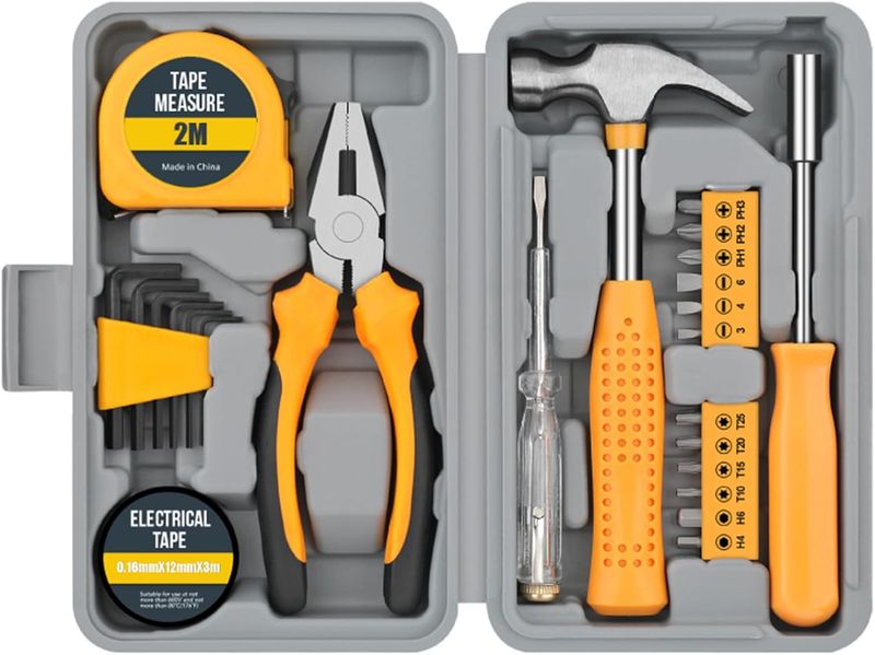 24Pieces Multi-Purpose Household Tool Kit with Plastic Toolbox Storage Case