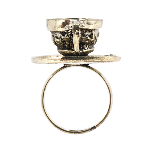 Metal Retro Coffee Tea Cup Finger Ring Adjustable Fashion