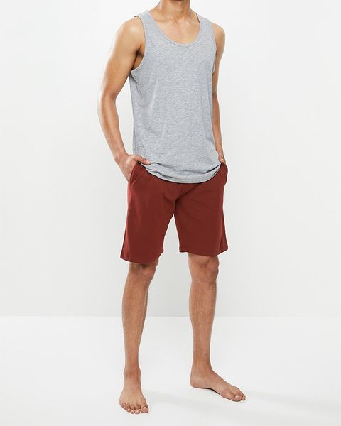Men's Superbalist Cotton Vest &amp; Knit Shorts Sleep Set Grey /Burgundy