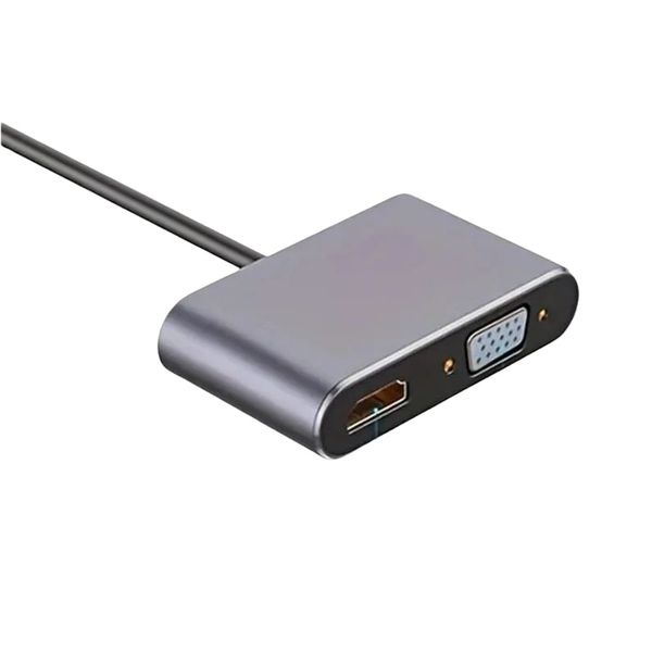 4-in-1 Type C Hub with HDMI VGA USB Ports PD Charging for PC Laptop Gray