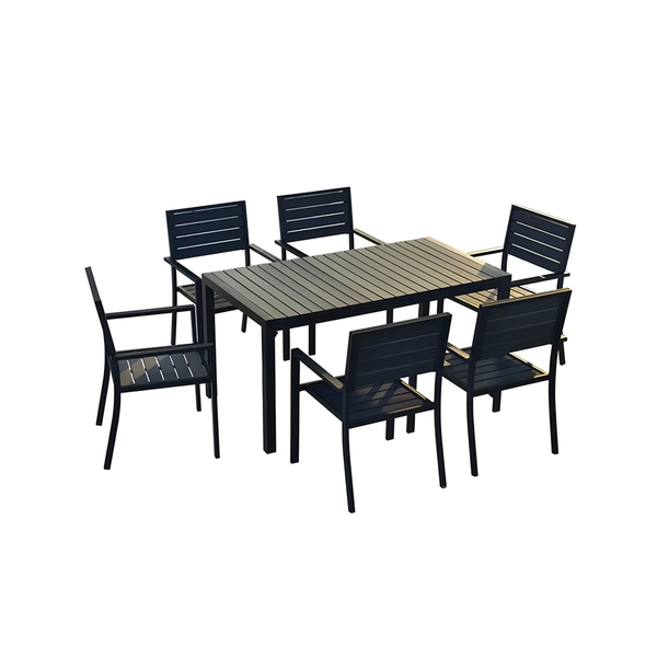 Outdoor 6 Armchairs With Rectangular Plastic Wood Dinning Table
