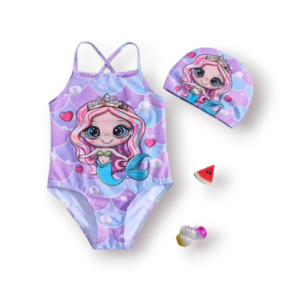 Girls Mermaid Swimsuit and Swimcap