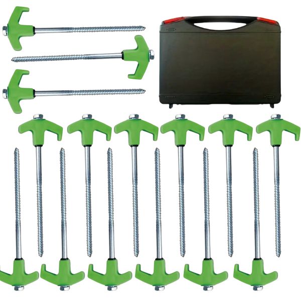 15 Pack Fluorescent Outdoor Tent Pegs Fixing Pegs Set In Hard Carry Case