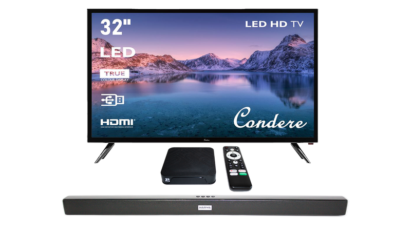 32" HD LED 3-in-1 TV with Android 12 TV Box and Soundbar Bundle