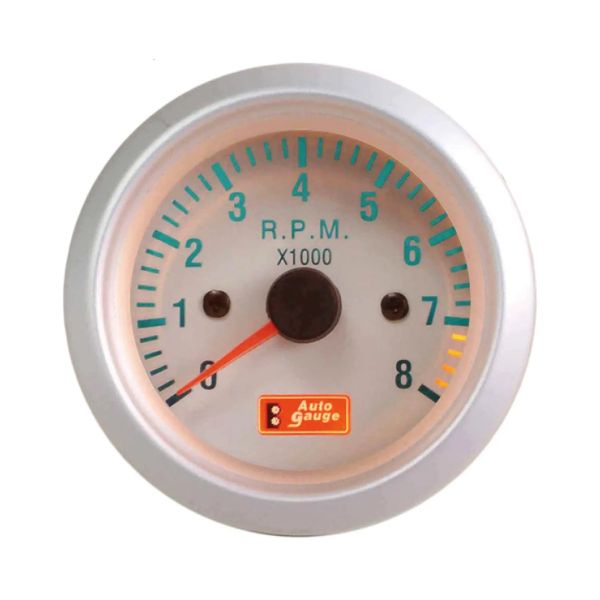 Gauge RPM Tacho Tachometer White Face Silver Trim