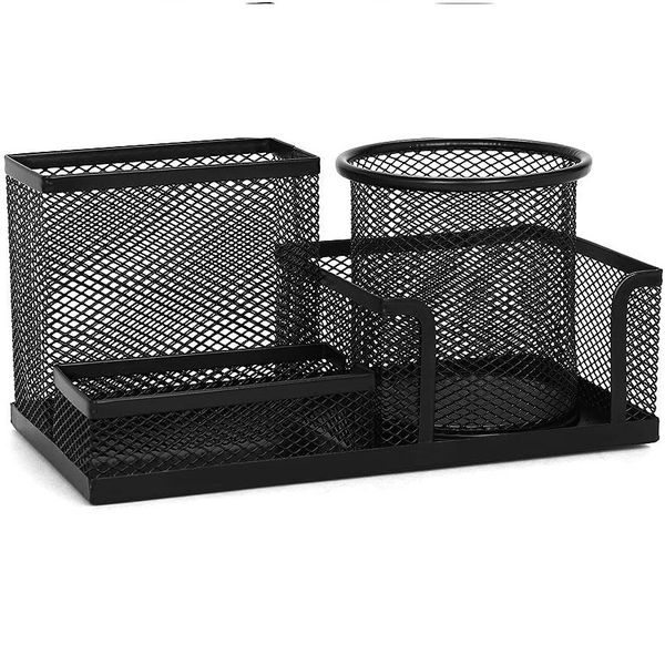 Metal Mesh Pen Holder Oval &amp; Rectangular Desktop Storage Organizer