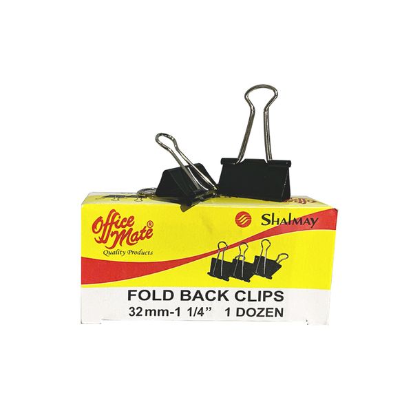 Office Mate - Fold back Clips - 32mm - 1 1/4" - 1 Dozen - 12 piece set