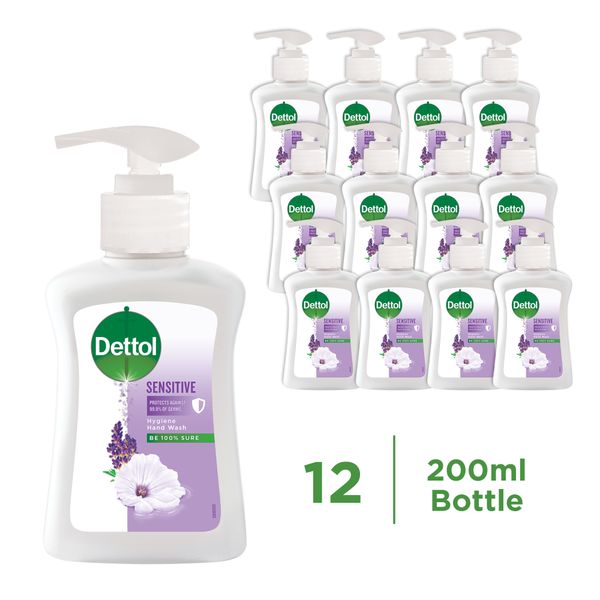 Dettol 12 x 200m, Liquid Hand Wash, Liquid Soap, Sensitive