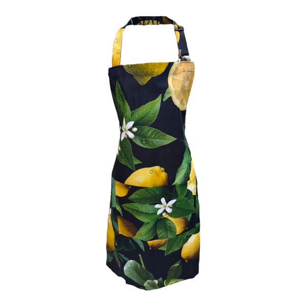 Gift Emporium 100% Cotton Linen Apron - Black with Red &amp; Pink Rose Design