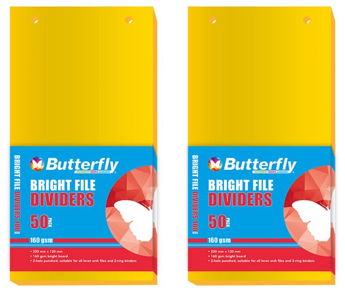 Strip File Divider - 160Gsm Bright - 50 Pack (Yellow) X2