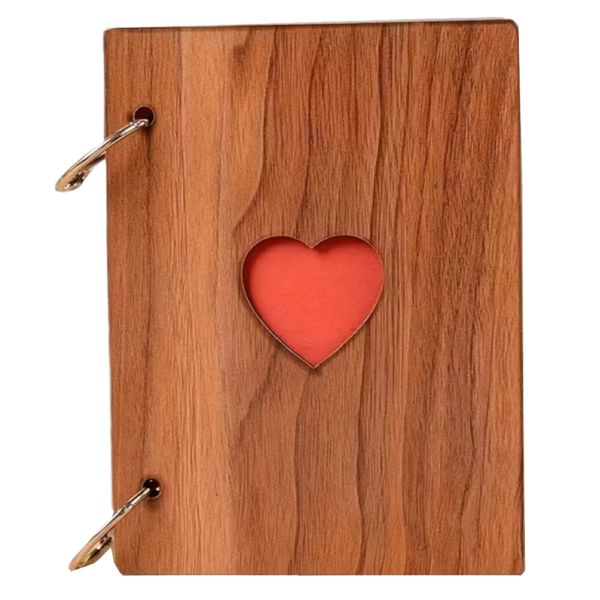 Stationery Handmade Photo Album With Heart-Shaped Wooden Cover - 16cm
