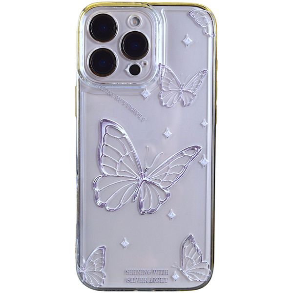 Phone Case with Silver Butterfly Outline &amp; Pro Cam - Iphone 16 Pro - Clear