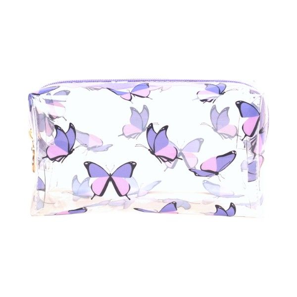 Colorblock Butterfly Print Cosmetic Makeup Bag - Purple/Pink/Transparent