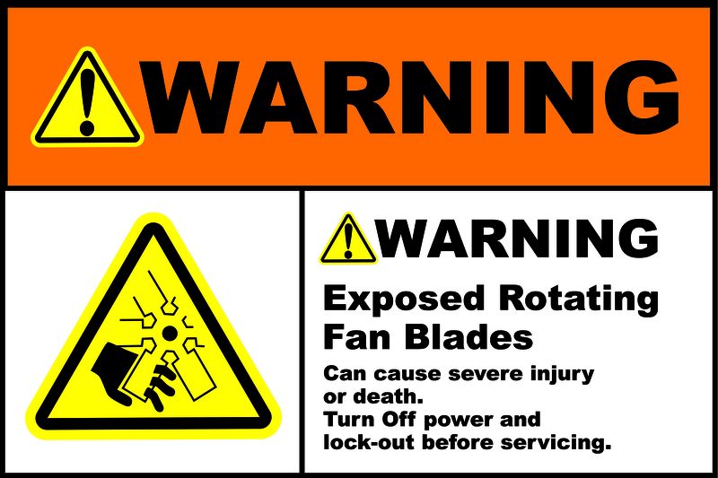 Warning Exposed Rotating Fan Blades - 40x60cm Sign - 4 Pack