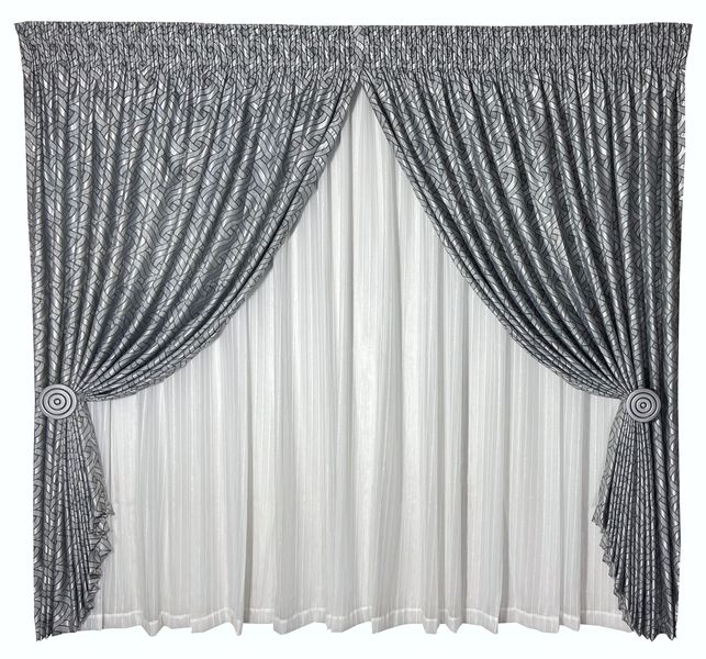 Curtain Set - 5m Infinity Grey + 5m Linen Stripe Voile White
