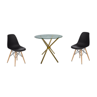 3 Piece 80cm Glass Table Gold Legs and Wooden Leg Chairs