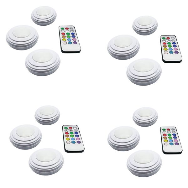 Set of 4 Remote Controlled Colour Changing Puck Lights