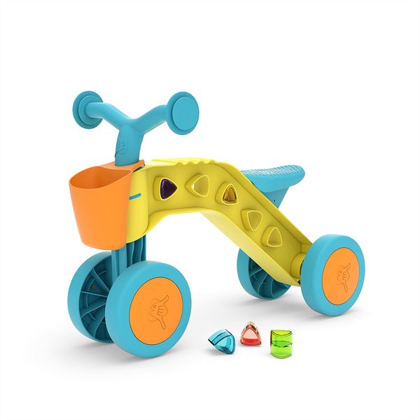 Itsibitsi Blocks 4-Wheel Ride-on Incl Basket &amp; Playblocks Yellow/Blue