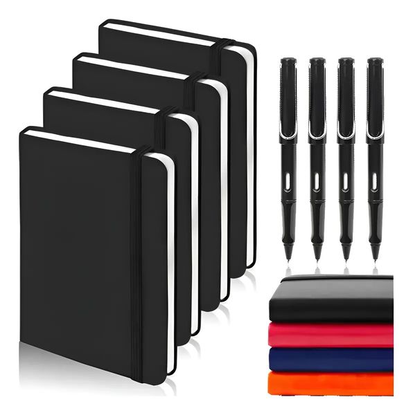 4 A6 Pocket Notebooks with 4 Pens, Notepads