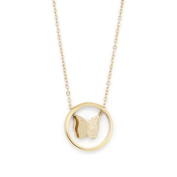 Cazabella Stainless Steel Rose Gold Round Pendant