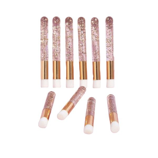 10 Piece - Mini Makeup Brush Set - Glitter Gold