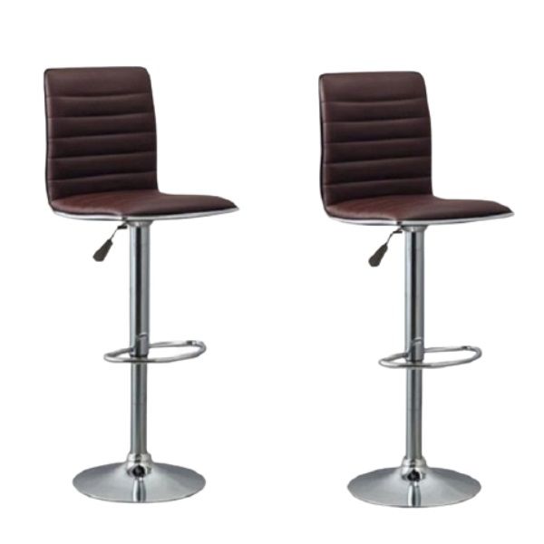 Pair of Elegant Brown High-Back Barstools With Swivel And Footrest