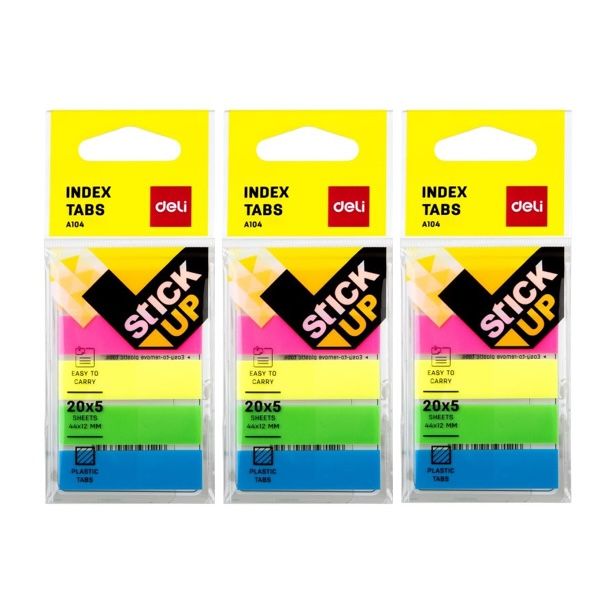 Deli Index Tabs 44×12mm PP Tab 3 packs