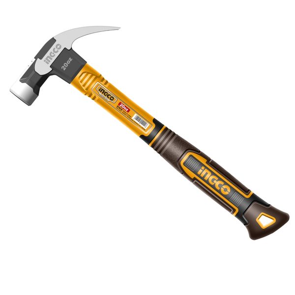 Ingco - Claw Hammer with Magnetic Nail Holder &amp; Fiberglass Handle - 560g