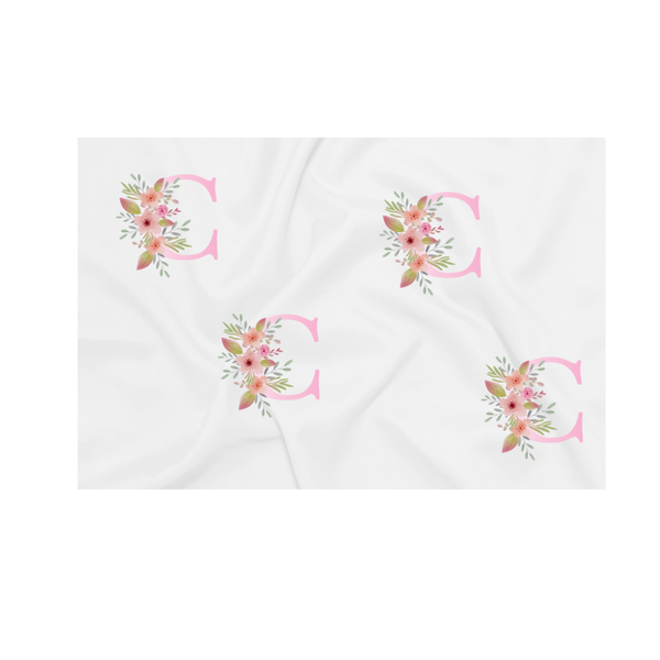Baby Blanket - Pink Flowers - Letter C