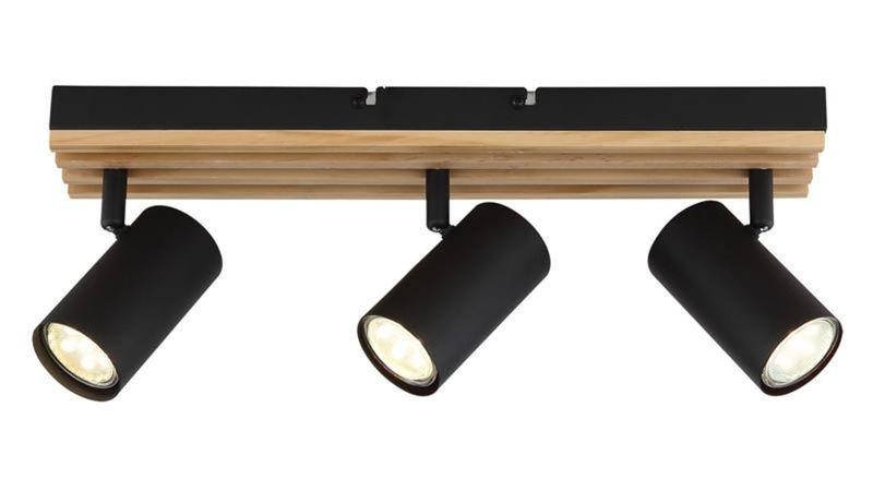 Bright Star 3-Light Spotlight in Black with Wood Accent Finish - S423/3