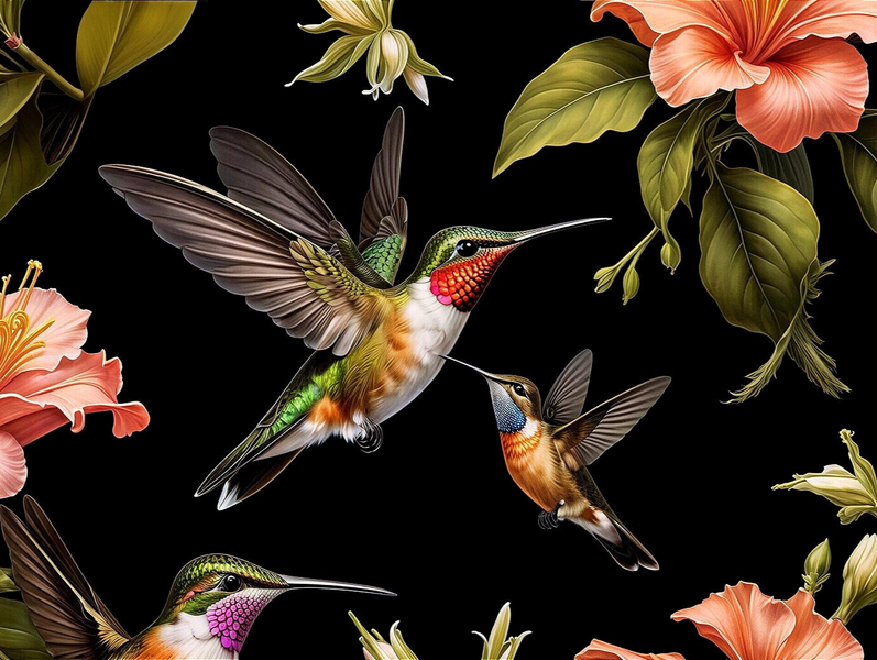 Modern Canvas Wall Art Home Decor - Exotic Hummingbirds