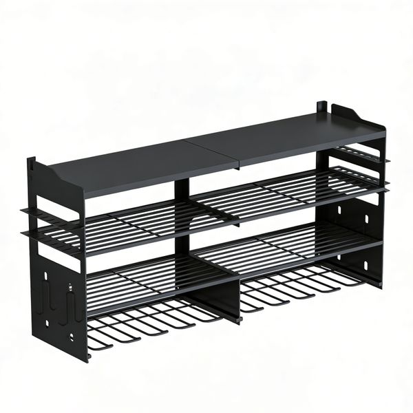 4-Tier Large Capacity Wall Mount Tool Organizer, Metal Garage Storage Rack