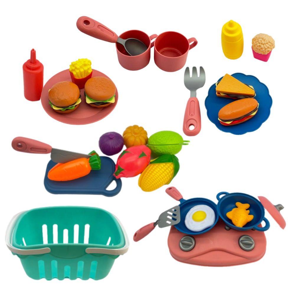 Tivtov 30 Piece Shopping Food Basket with Kitchenware and Tableware