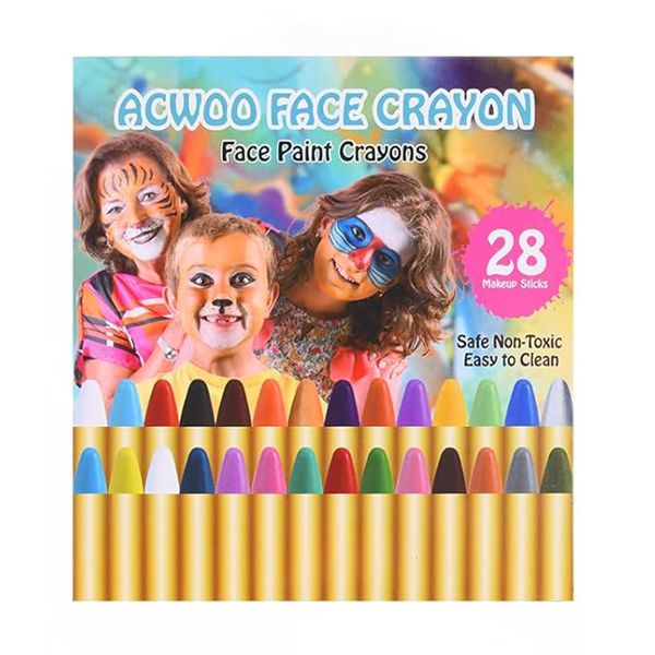 Face Paint Crayons - 28 Non-Toxic Makeup Sticks for Kids