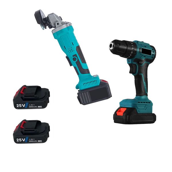 25V Handheld Cordless Drill and Angle Grinder 2-Piece Tool Set -JG20375123