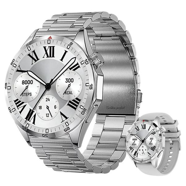 Men's Silver Smartwatch-Health Tracking, Waterproof, Dual Strap Versatility