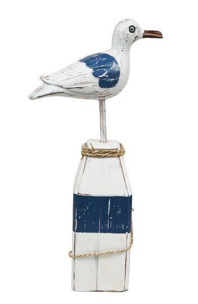Seagull Wooden Ornament On Stand - Blue and White - 38cm