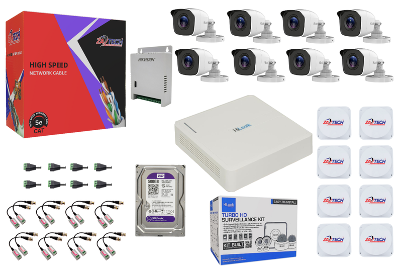 HiLook 8CH Full Analog CCTV Kit- 500GB HDD, Zatech 100m Cat5 Cable