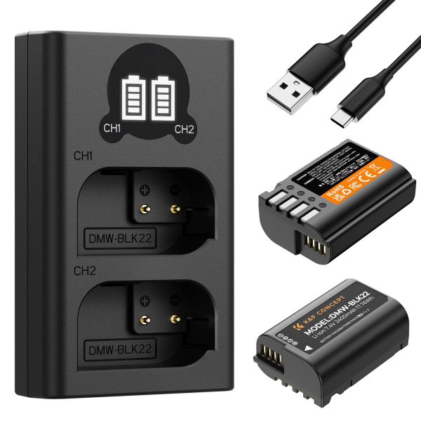 K&amp;F Concept 2 Pack DMW-BLK22 Batteries &amp; Charger Compatible with Panasonic